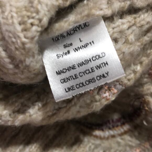 Woven Heart Embroidered Floral Sweater Tan Large - Picture 10 of 10